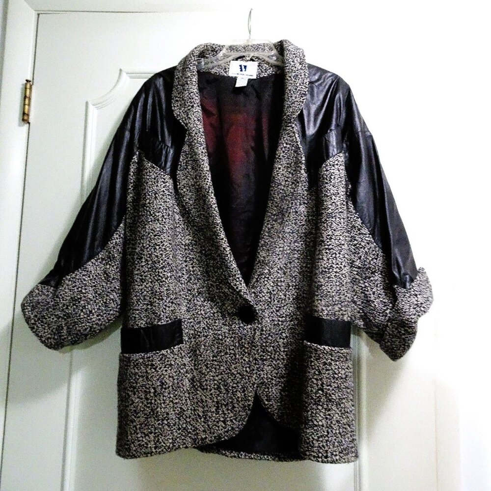 Vintage David Benjamin Women's Wool and Leather Coat 1980's